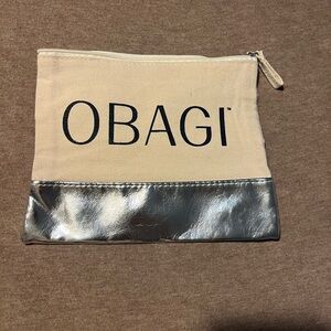 Obagi Beige Canvas Cosmetic Pouch with Silver Accent